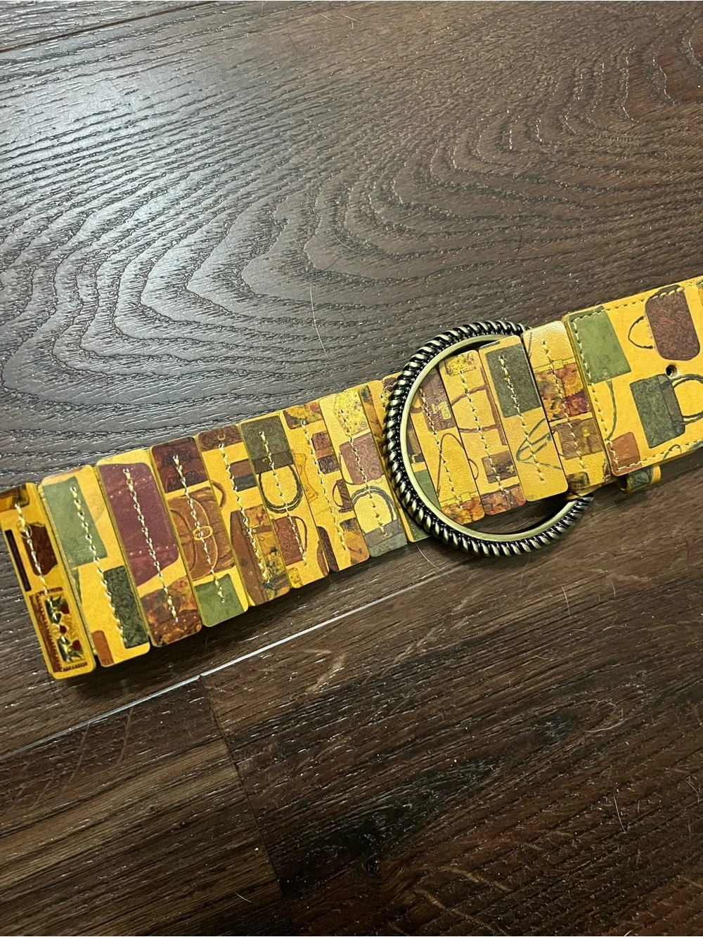 Patricia Nash Vintage Style Yellow Patchwork Stretch Belt